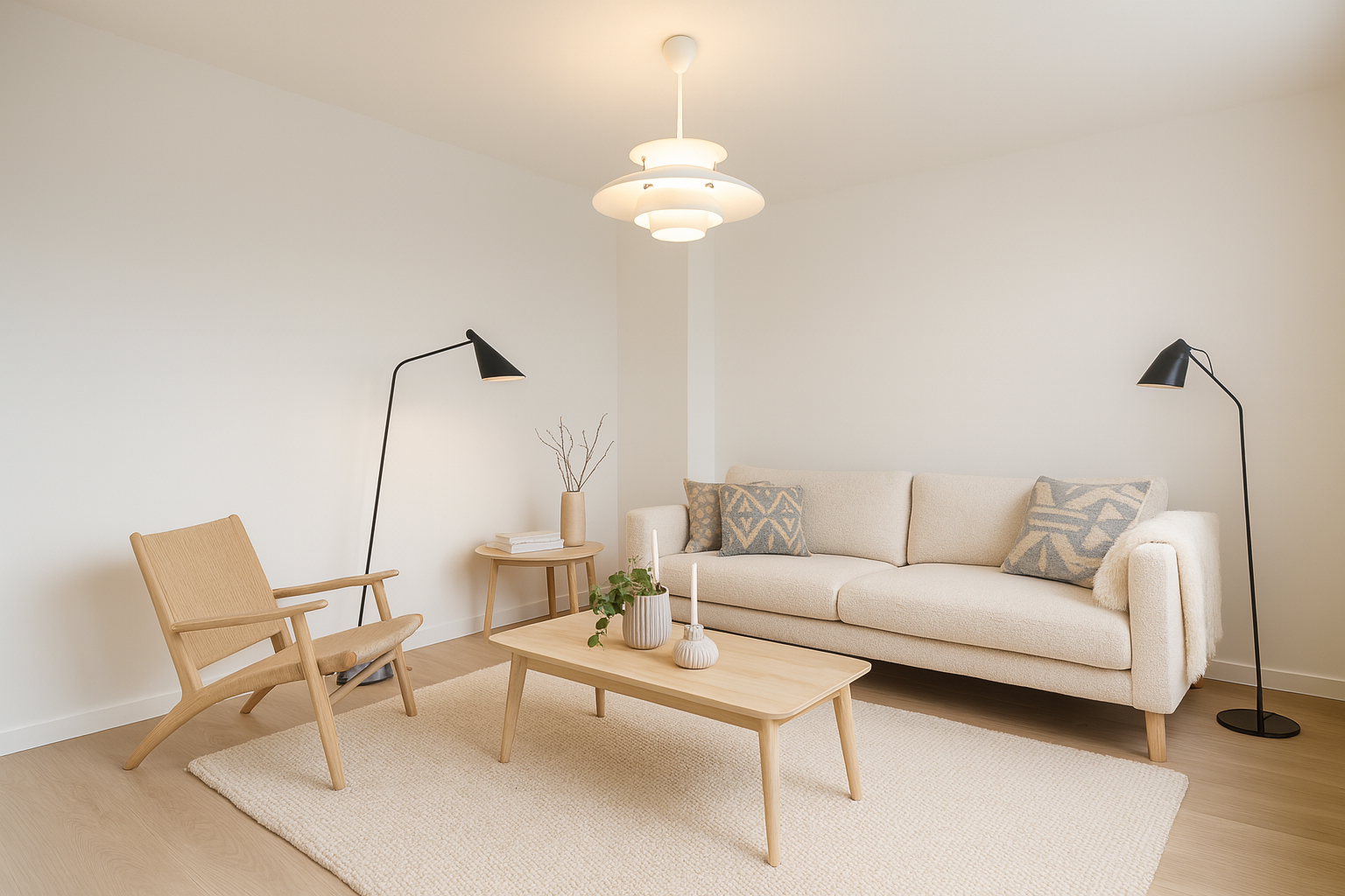 Salon scandinave meublé par Versimo